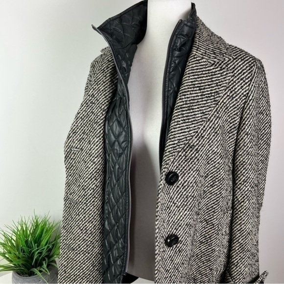 Cinzia Rocca Tweed Wool Coat Women’s 4 Grey Black Zip In Vest Classic - Picture 8 of 12